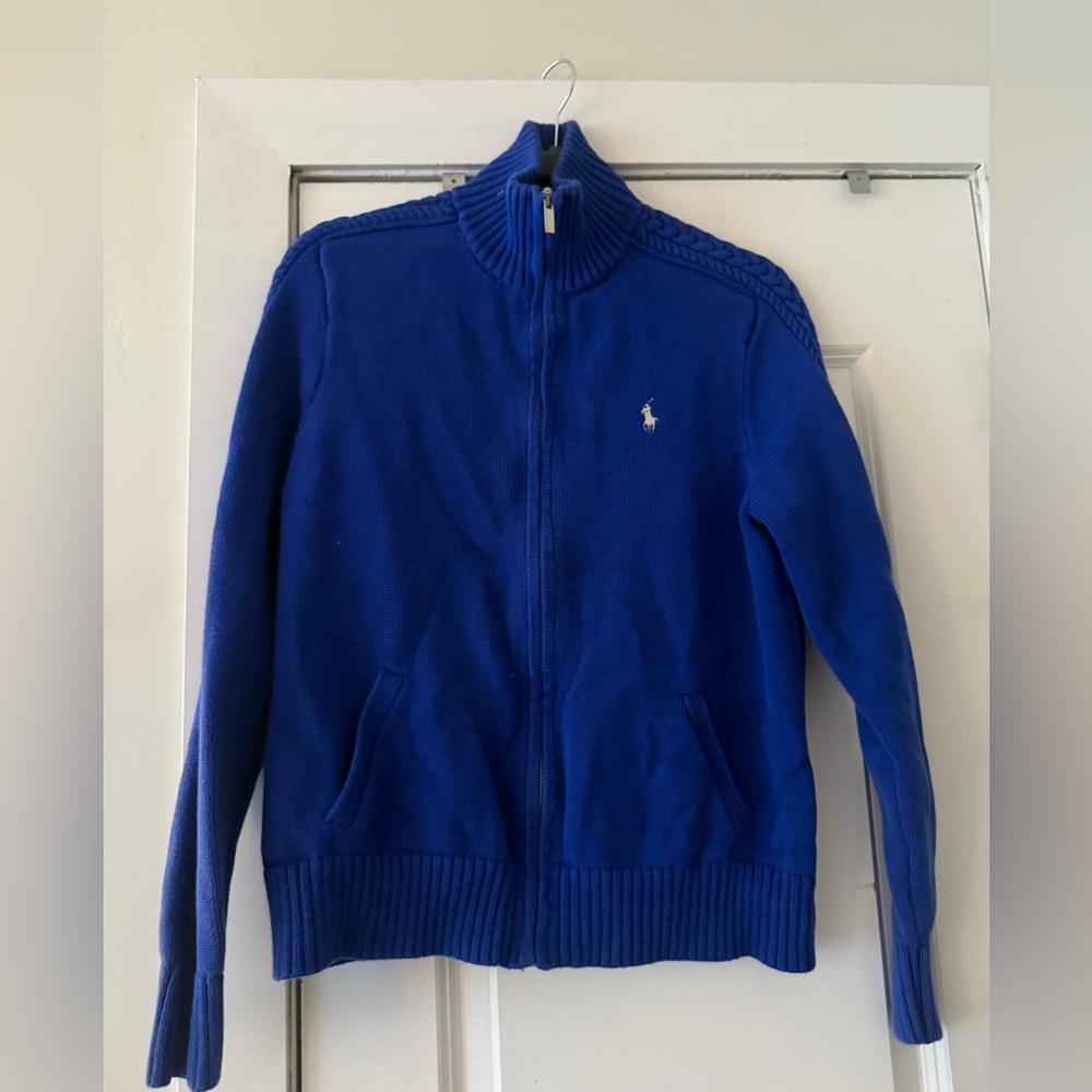 Ralph Lauren Sport Blue Zip Up Cable Knit Sweater Jacket